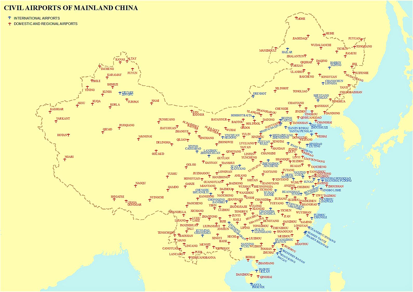 China Airports Map 
