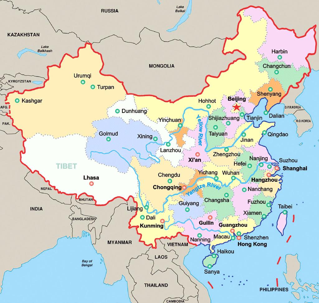Map Of China With Major Cities 