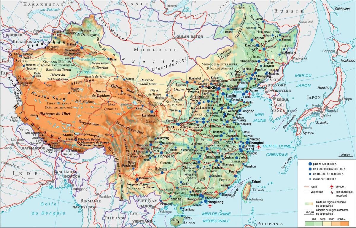 Mountains in China map