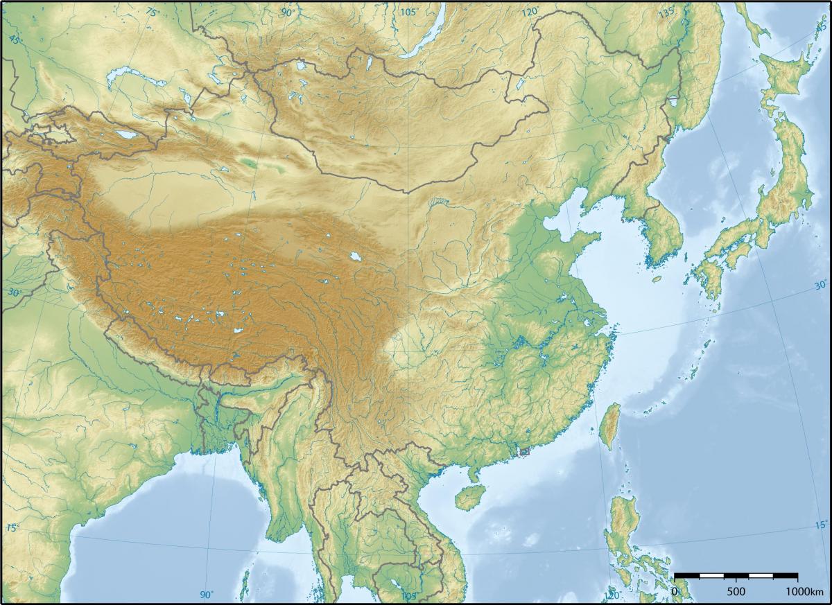 Topographical map of China